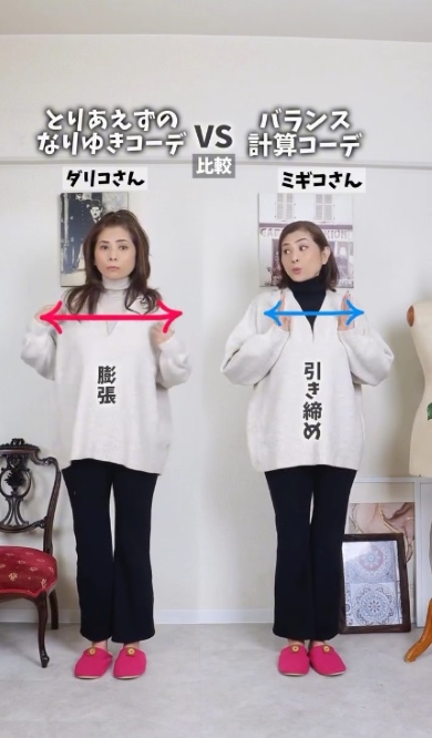 トップスの色使いによる違い