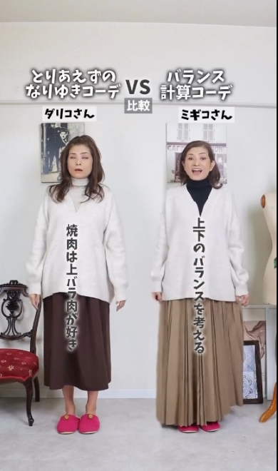 スカート丈や色によるバランスの違い