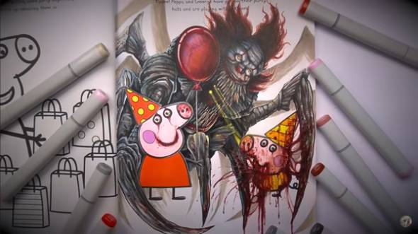 ペッパピッグの塗り絵をホラーアーティストが塗る