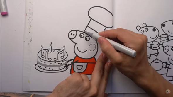 ペッパピッグの塗り絵をホラーアーティストが塗る