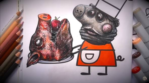 ペッパピッグの塗り絵をホラーアーティストが塗る