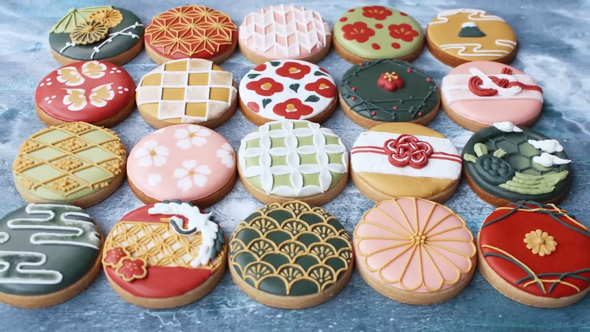 まるい クッキー 和柄 アイデア デコレーション アイシング
