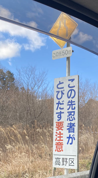 忍者飛び出し注意の看板