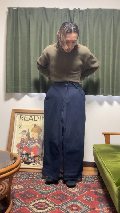 無印のデニムワイドパンツ