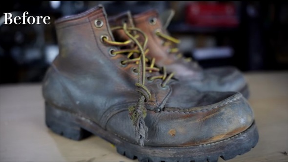 毎日履いて汚れたレッドウイングのブーツをきれいにする