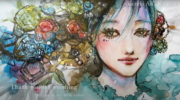 画家がラメインクで宝石を描く