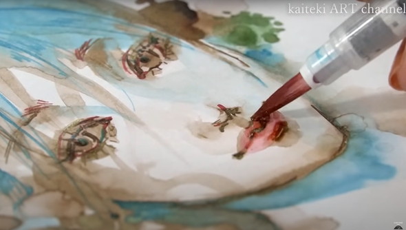 画家がラメインクで宝石を描く