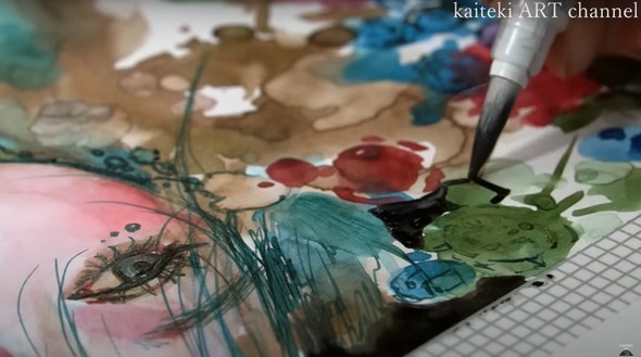 画家がラメインクで宝石を描く