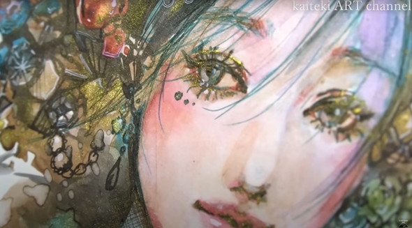 画家がラメインクで宝石を描く