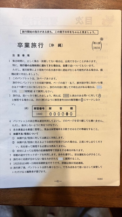 共通テスト風の卒業旅行のパンフレット