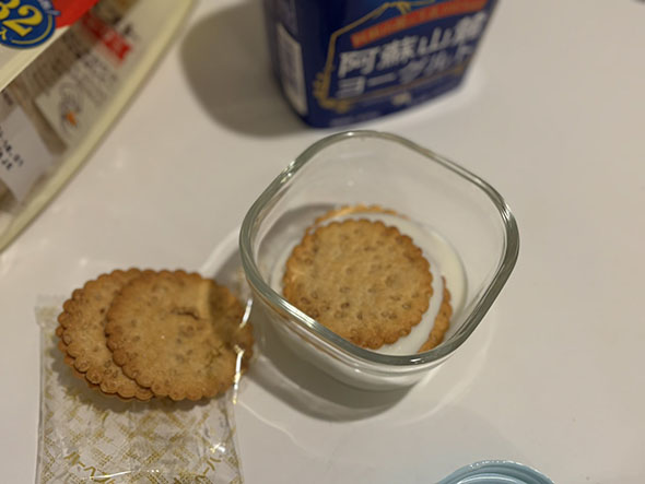 ハーベストとヨーグルトを交互に重ねているところ