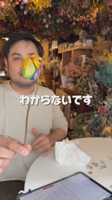 ドライフラワーのバラの修復作業工程