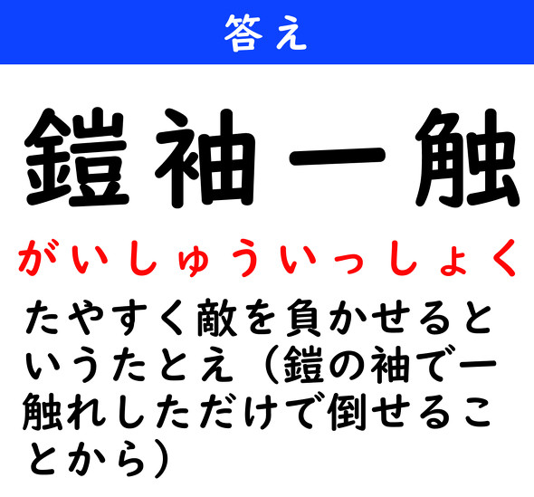 漢字クイズ　難読漢字　鎧袖一触