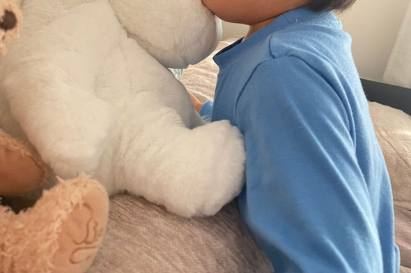 ぬいぐるみと1歳の男の子