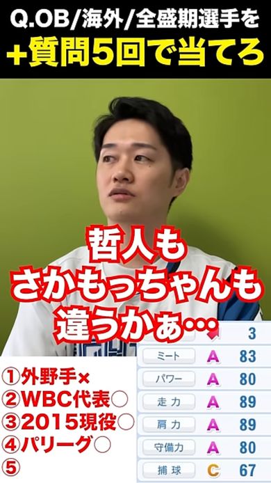 4回目までの質問でセ・リーグのみの選手を候補から外す解答者