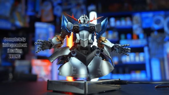 ローアングルで捉えた磁力で浮くジオングのガンプラ
