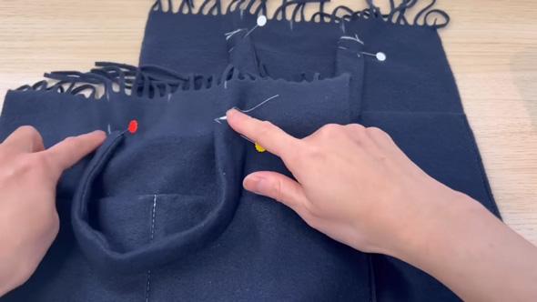 セリア 100均 マフラー リメイク 改造 フリンジ バッグ 作り方