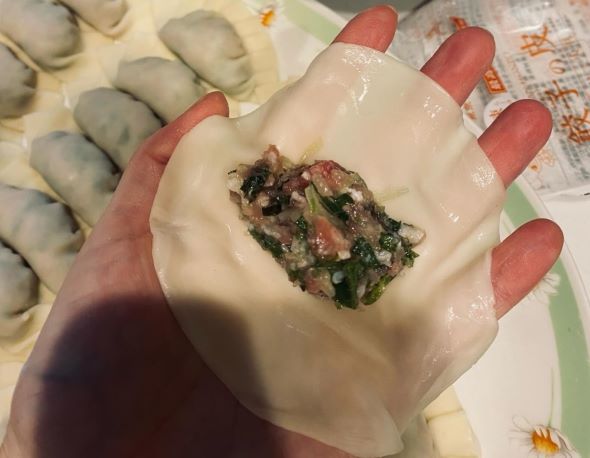 餃子を手作りする様子