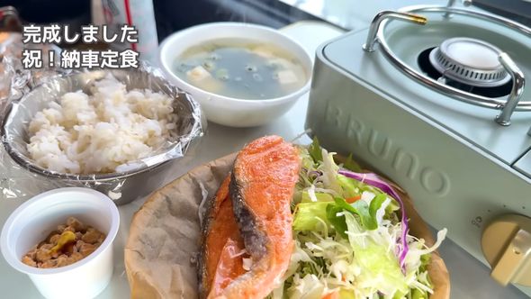 2日目の朝食は車内で調理したご飯