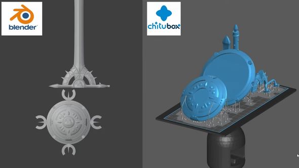 メタルキングの剣と盾の3Dモデリング