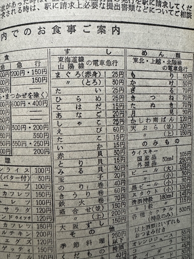 1964（昭和39）年の在来線食堂車の寿司の値段