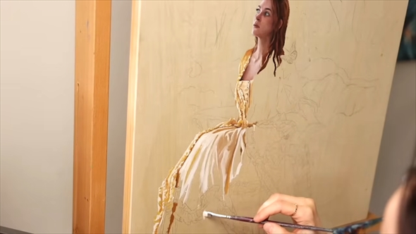 緻密な油絵のタイムラプス