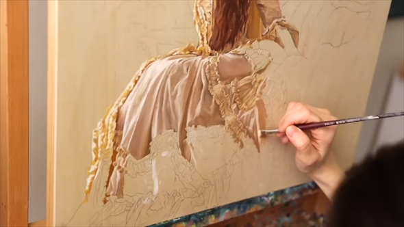 緻密な油絵のタイムラプス