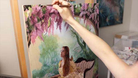 緻密な油絵のタイムラプス