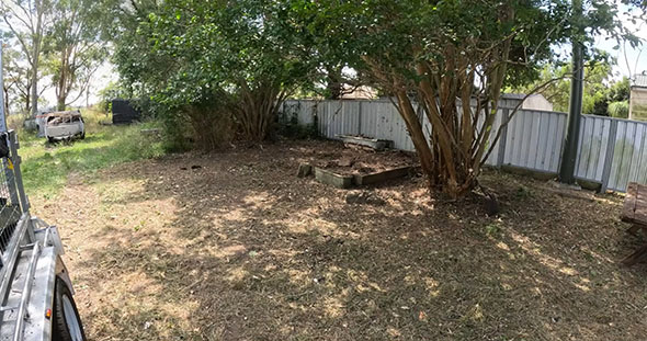 雑草の処理が完了したあとの様子。地面の土がはっきり見えている。