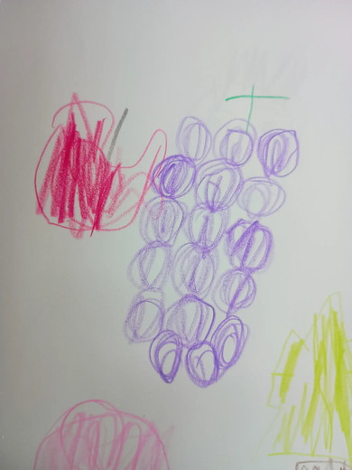 5歳の男の子が描いたブドウとリンゴの絵
