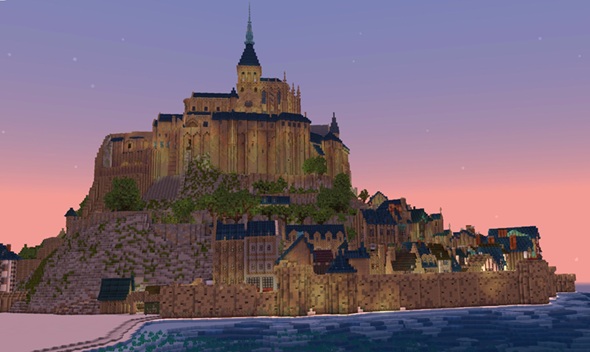 Minecraft内で再現したフランスの世界遺産「モン・サン＝ミシェル」の南側