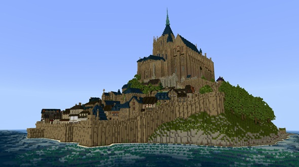 Minecraft内で再現したフランスの世界遺産「モン・サン＝ミシェル」の北側