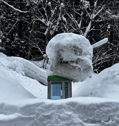 雪に埋もれた公衆電話ボックス
