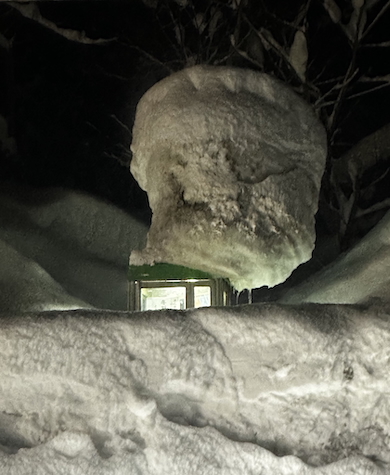 雪に埋もれた公衆電話ボックス