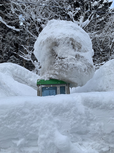雪に埋もれた公衆電話ボックス