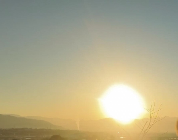 日の出をバックに愛犬を撮った軌跡の1枚