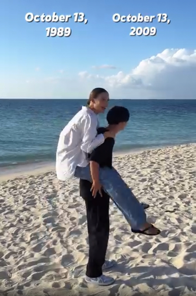 息子くんの背中に飛び乗りました