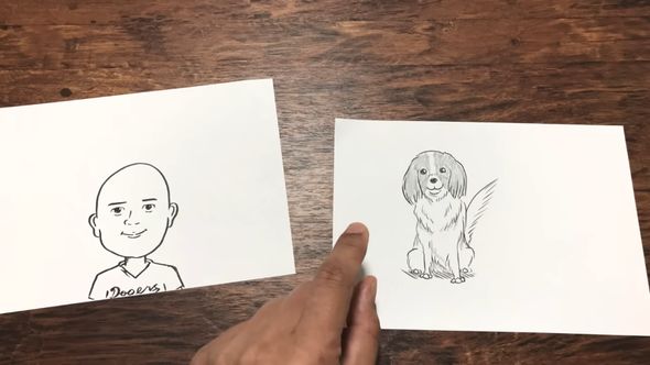 頭部がツルツル大谷翔平と別紙に描かれた愛犬デコピン