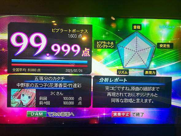 レアすぎるカラオケの点数