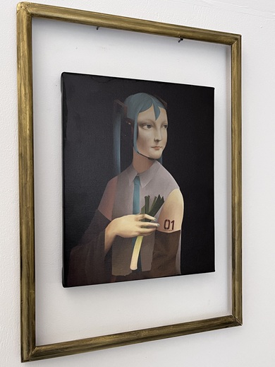 「白貂を抱く貴婦人」のオマージュとして初音ミクを描いた絵画