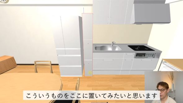 冷蔵庫とキッチンの間に収納棚を設置