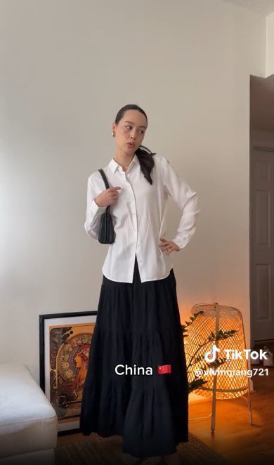 ロングスカートを日本・韓国・中国風に着こなす