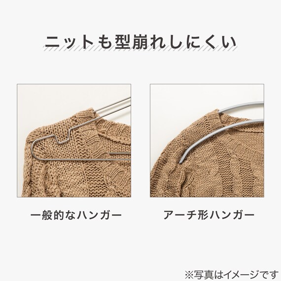 ニトリ「すべりにくいアーチ型ハンガー」・型崩れしにくいことの説明写真