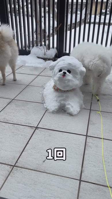 雪だるまにマーキングをするワンコ
