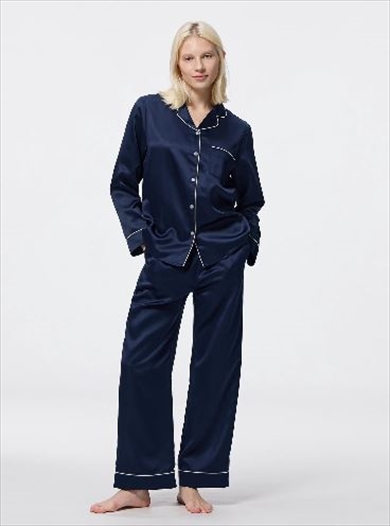 GU サテンパジャマ［長袖＆ロングパンツ］