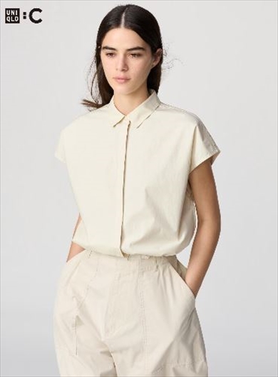 「ユニクロ」クロップドシャツノースリーブ