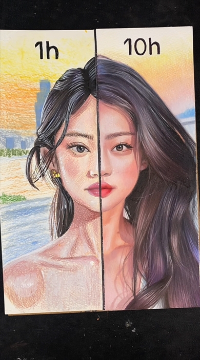 同じ線画の塗りに1時間かけた絵と10時間かけた絵