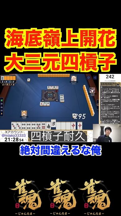 他のプレイヤーと協力し「雀魂」で四槓子を出そうとする投稿者