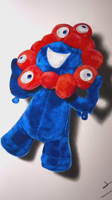 ミャクミャクのぬいぐるみ鉛筆画