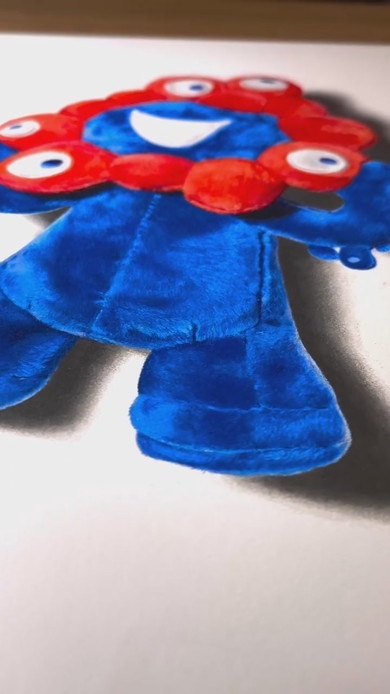 ミャクミャクのぬいぐるみ鉛筆画